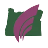 Oregon WINGS logo - a maroon wing-shaped swoosh over a green map of Oregon